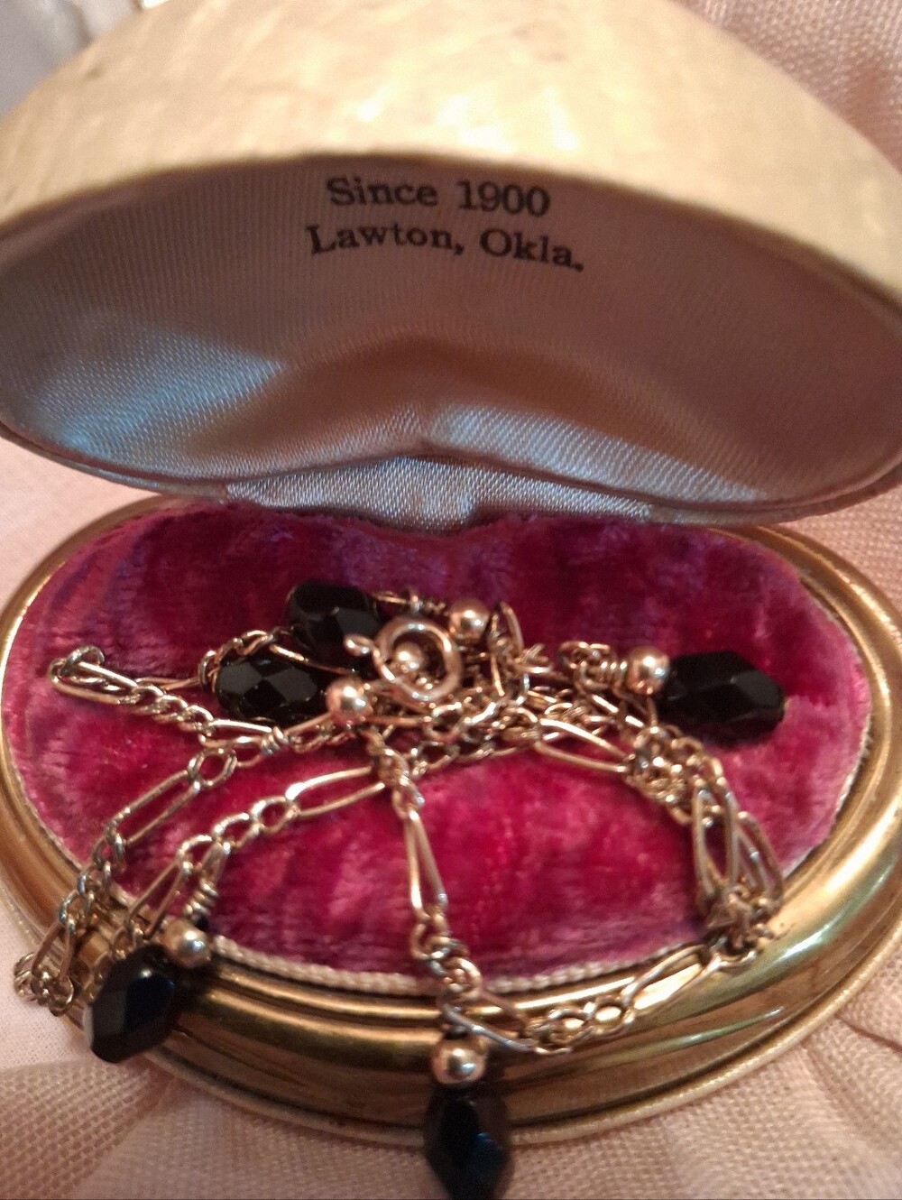 Artdeco 1/20 GF Paperclip Black Glass Drop Beaded Necklace